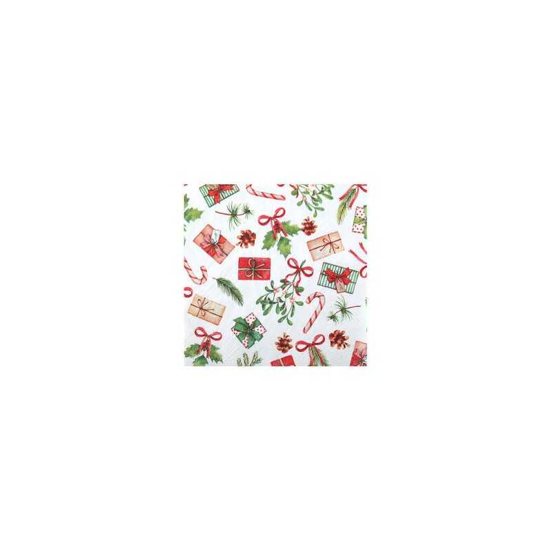 10 SERVIETTES BOUQUET DE NOEL ROUGE ET VERT JOYEUX NOEL 33 X 33 CM