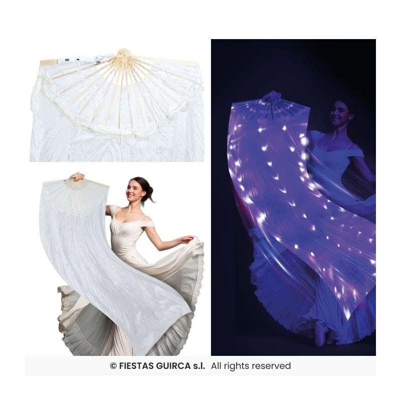 EVENTAIL EN TISSU BLANC AVEC LED MULTIFONCTIONNEL EN COULEUR