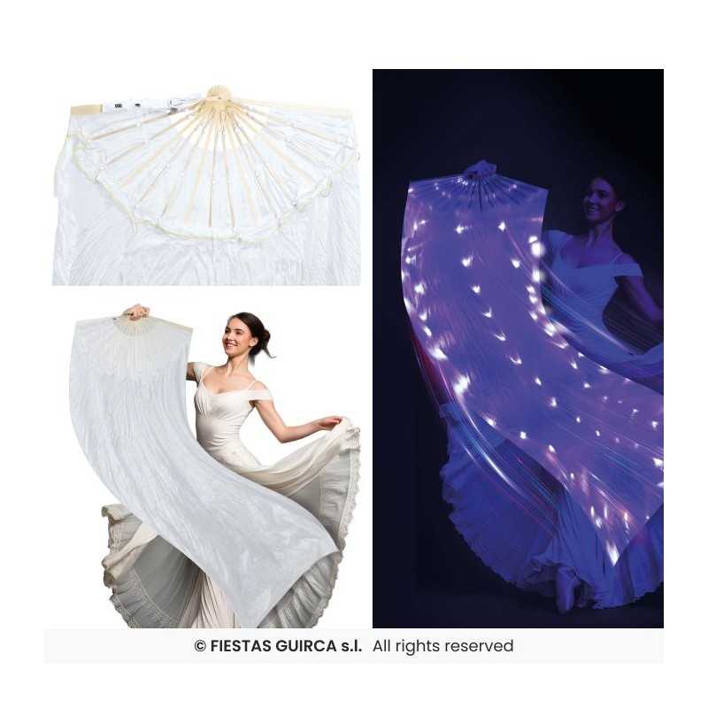 EVENTAIL EN TISSU BLANC AVEC LED MULTIFONCTIONNEL EN COULEUR