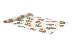 CHEMIN DE TABLE HOUX TRADITIONNELLE ORGANZA VERT, ROUGE PAILETTES OR 28 CM X 3M 