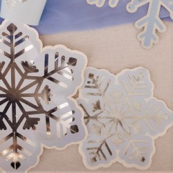 16 SERVIETTES FLOCON BLEU GLACIER BLANC ET ARGENT 32 X 29 CM