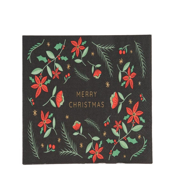 20 SERVIETTES HOUX NOIR, VERT ET ROUGE 32.5 X 32.5 CM 2 PLIS 