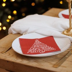 20 SERVIETTES COMPTINE SAPIN DE NOEL ROUGE ET BLANC 32.5 X 32.5 CM 2 PLIS 