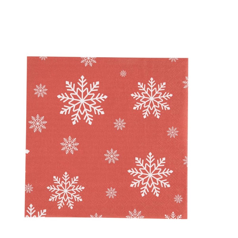 20 SERVIETTES FLOCONS ROUGE ET BLANC 32.5 X 32.5 CM 