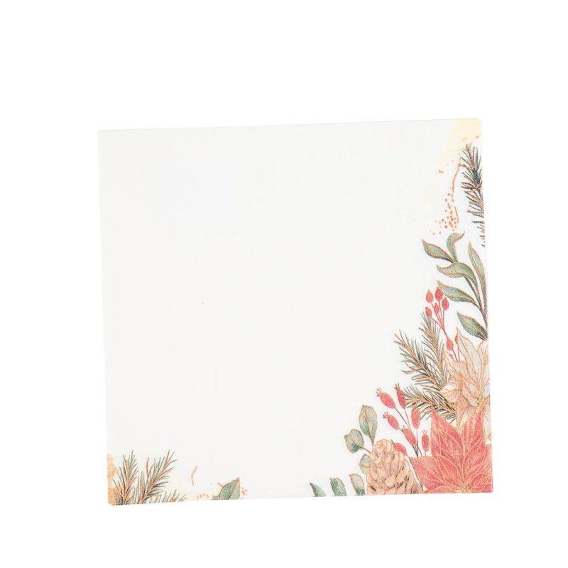 20 SERVIETTES FLEURS DE POINSETTIA BLANC, VERT ET ROUGE 32.5 X 32.5 CM 