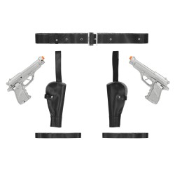 CEINTURE + DOUBLE HOLSTER + 2 PISTOLETS LARA NOIRE SET AVENTURIER