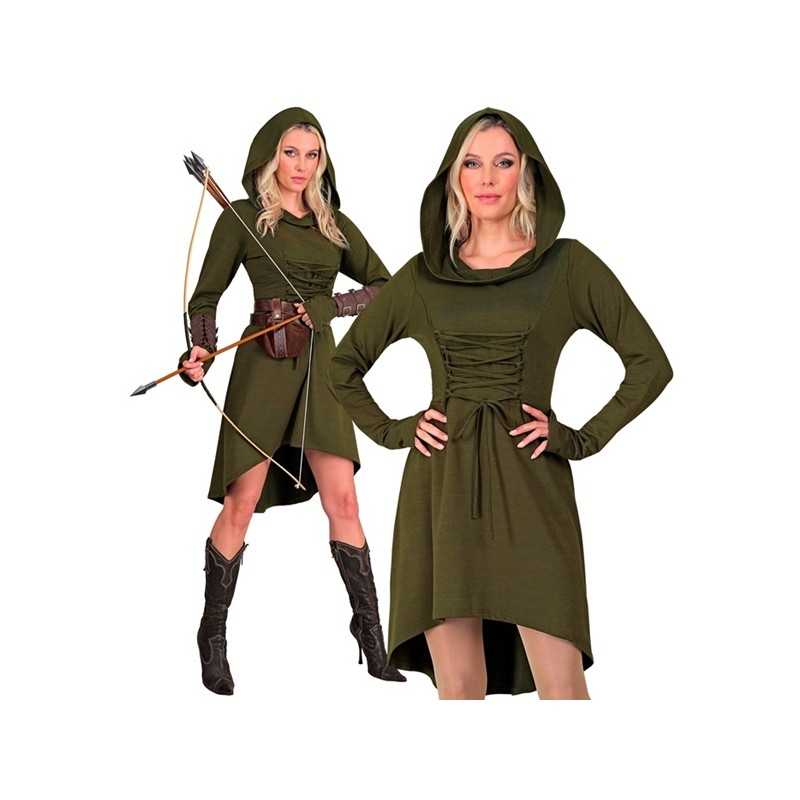 DEGUISEMENT GOTIQUE MEDIEVALE ROBIN DES BOIS FEMME ROBE VERTE A CAPUCHE TAILLE M