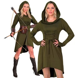 DEGUISEMENT GOTIQUE MEDIEVALE ROBIN DES BOIS FEMME ROBE VERTE A CAPUCHE XL