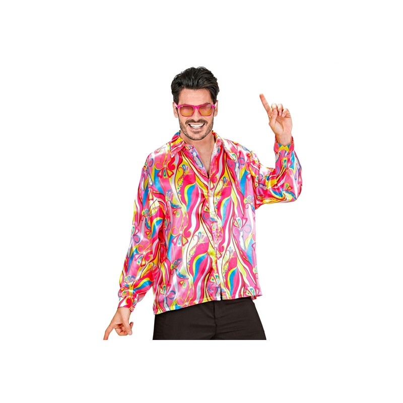 DEGUISEMENT CHEMISE PSYCHEE DISCO 70'S ROSE JAUNE VERT TAILLE 50-52