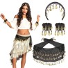 SET BELLY DANCE POUR DANSEUSE DU VENTRE NOIR CEINTURE 2 BRACELETS ET BANDEAU