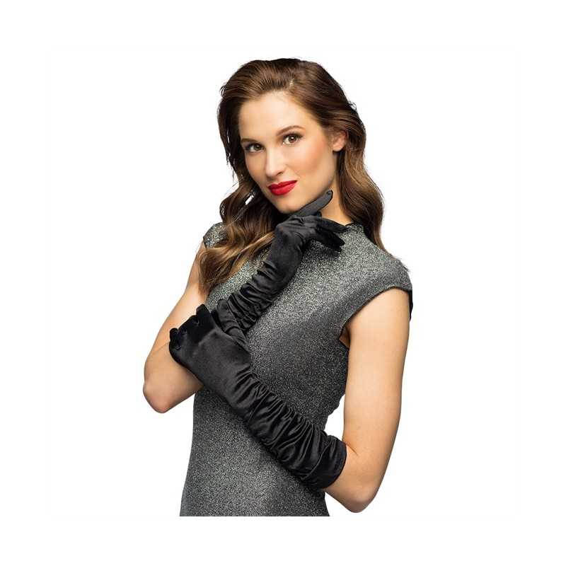 PAIRE DE GANTS PLISSE NOIR HOLLYWOOD 40 CM AU DESSOUS DU COUDE