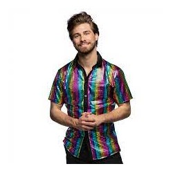 CHEMISE DISCO DIAMOND SEQUIN MULTICOLORE MANCHES COURTES TAILLE XXL