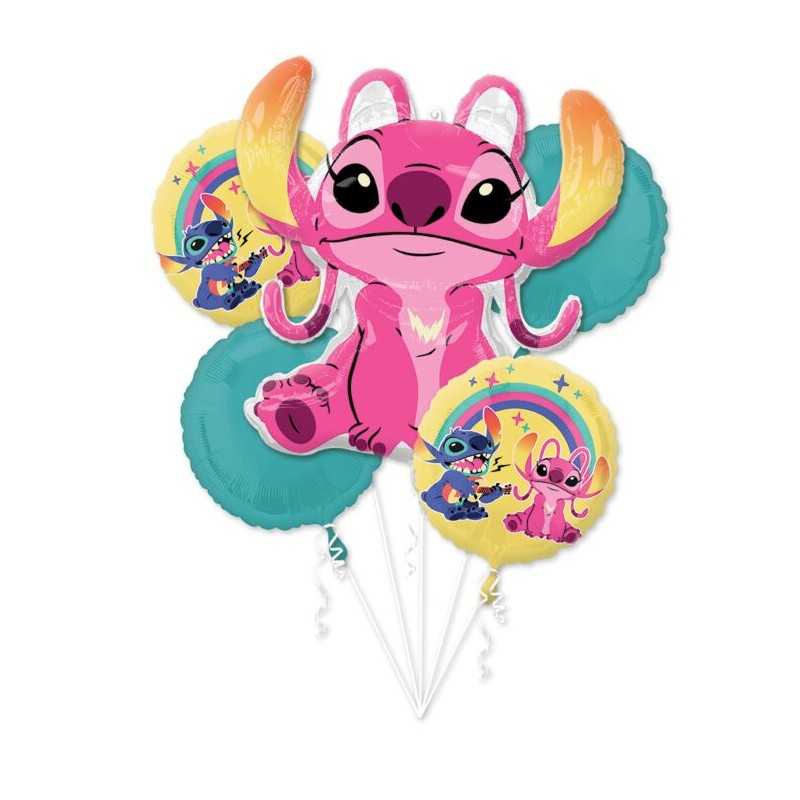 BOUQUET DE 5 BALLONS METALLIQUES STITCH ET ANGEL
