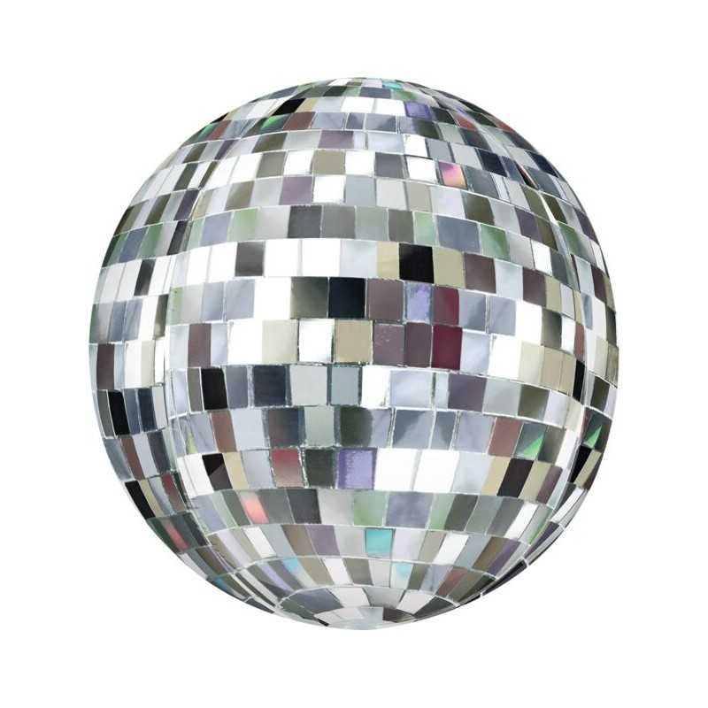 BALLON ORBZ BOULE A FACETTE DISCO ARGENT 38 X 40 CM