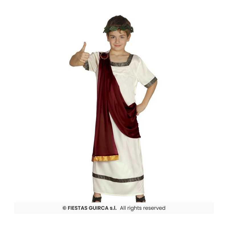 DEGUISEMENT DE ROMAIN CESAR TOGE BLANCHE DRAPE ROUGE AUGUSTE TAILLE 7/9 ANS