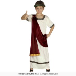 DEGUISEMENT DE ROMAIN CESAR TOGE BLANCHE DRAPE ROUGE AUGUSTE TAILLE 3-4 ANS