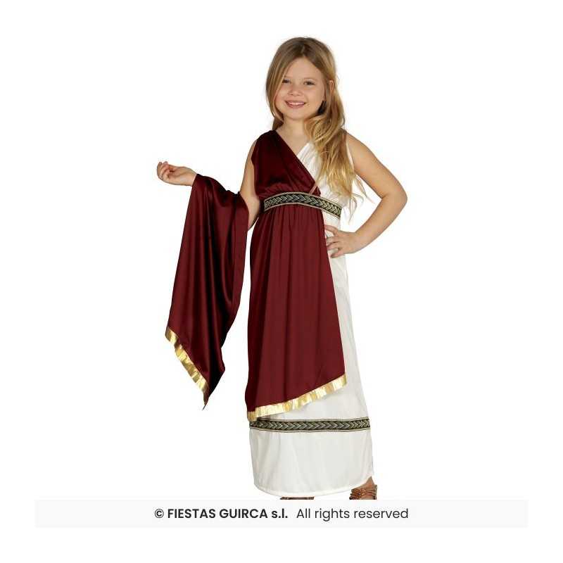 DEGUISEMENT FILLE DEESSE ROMAINE TOGE BLANCHE DRAPE ROUGE BORDEAU TAILLE 5-6 ANS