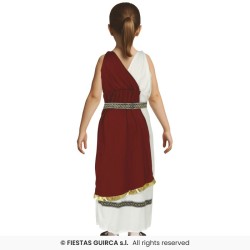 DEGUISEMENT FILLE DEESSE ROMAINE TOGE BLANCHE DRAPE ROUGE BORDEAU TAILLE 5-6 ANS