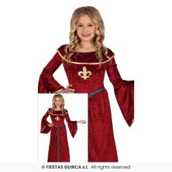 DEGUISEMENT FILLE MEDIEVALE PRINCESSE ROBE BORDEAU ORNEMENTS OR TAILLE 10-12