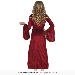 DEGUISEMENT FILLE MEDIEVALE PRINCESSE ROBE BORDEAU ORNEMENTS OR TAILLE 10-12