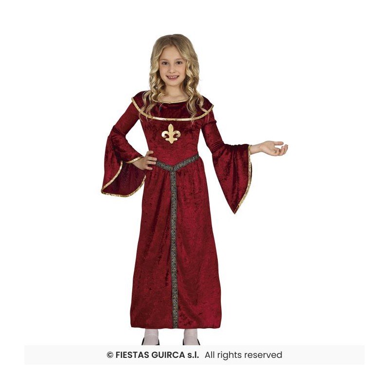 DEGUISEMENT FILLE MEDIEVALE PRINCESSE ROBE BORDEAU ORNEMENTS OR TAILLE 3-4 ANS 