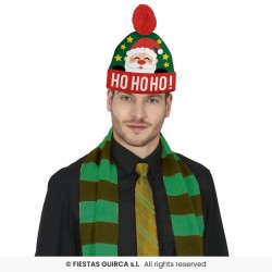BONNET A POMPOM PERE NOEL HOHOHO! MOTIFS SUR FOND VERT