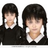 PERRUQUE MERCREDI 2 NATTES OU TRESSES NOIRES + FRANGE ENFANT