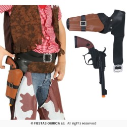 HOLSTER + CEINTURE + PISTOLET WESTERN ENFANT NOIR ET MARRON