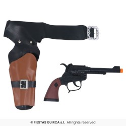 HOLSTER + CEINTURE + PISTOLET WESTERN ENFANT NOIR ET MARRON