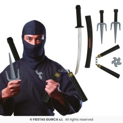 SET NINJA 5 PIECES EPEE AVEC FOURREAU SHURIKEN NUNCHAKU ET SAI