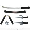 SET NINJA 5 PIECES EPEE AVEC FOURREAU SHURIKEN NUNCHAKU ET SAI