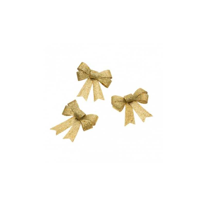 3 NOEUDS PAILLETTES OR ETOILES HOLOGRAMMES 10CM X 12.7CM