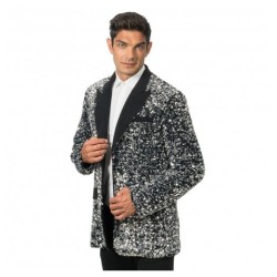 VESTE VELOURS NOIR ET SEQUINS ARGENT TAILLE XXL