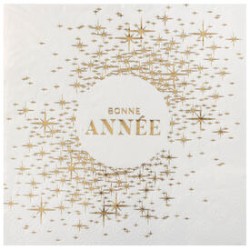 10 SERVIETTES BLANC ET OR BONNE ANNEE 33 X 33 CM
