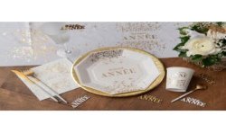 10 SERVIETTES BLANC ET OR BONNE ANNEE 33 X 33 CM