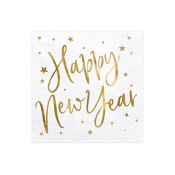 20 SERVIETTES BLANCHE HAPPY NEW YEAR 33 X 33 CM