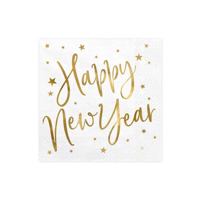 20 SERVIETTES BLANCHE HAPPY NEW YEAR 33 X 33 CM