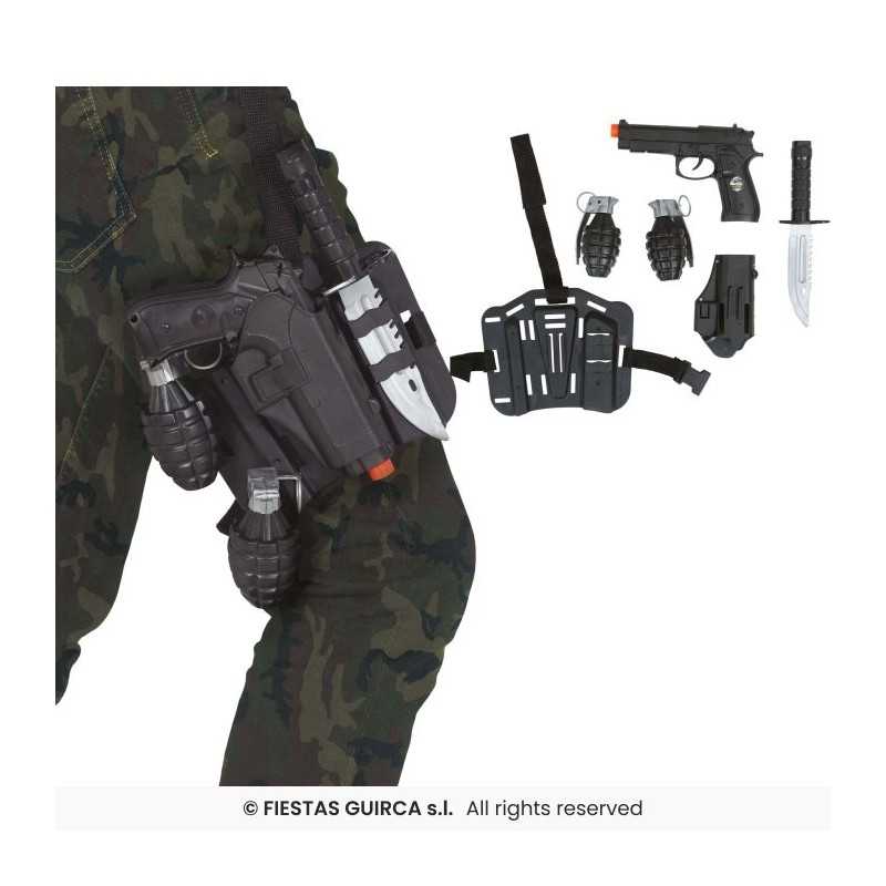 SET MILITAIRE HOLSTER DE JAMBE 2 GRENADES 1 PISTOLET 1 COUTEAU