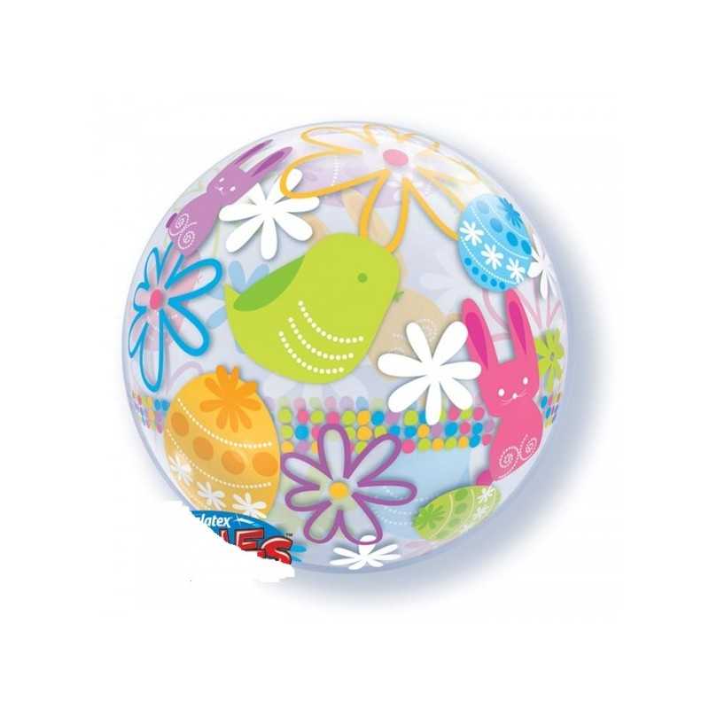 BALLON BUBBLES DE PAQUES LAPIN ET POUSSIN 56CM