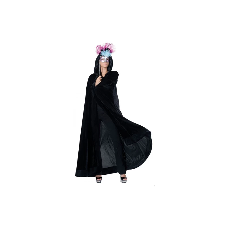 CAPE NOIRE VENITIENNE A CAPUCHE VELOURS TAILLE UNIQUE