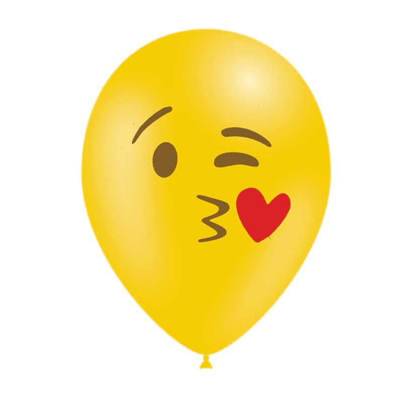 10 BALLONS JAUNE EMOTICONES kISSING HEART