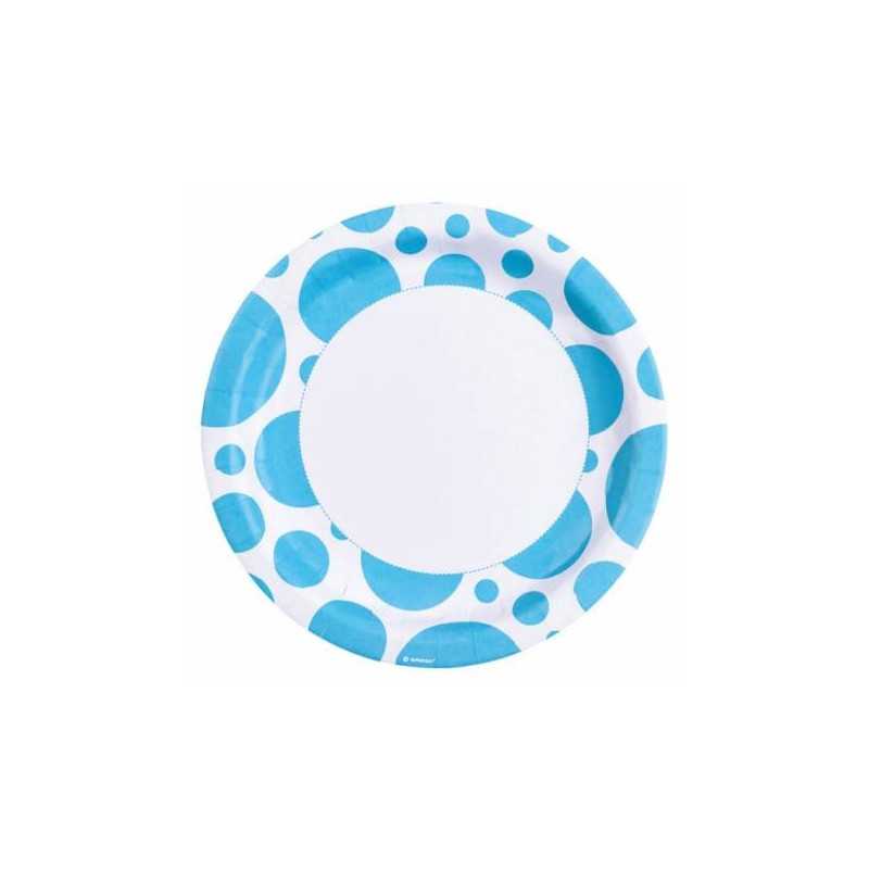 8 ASSIETTES BLEU CARAIBES DOTS EN CARTON 23 CM