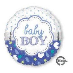 BALLON METALLIQUE ROND BABY BOY BLEU 43 CM