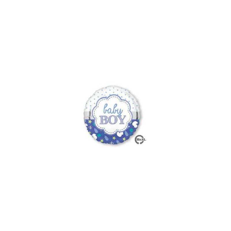 BALLON METALLIQUE ROND BABY BOY BLEU 43 CM