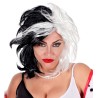 PERRUQUE CRUELLA NOIRE ET BLANCHE CHEVEUX LISSES