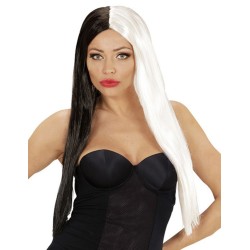 PERRUQUE LISSE NOIRE ET BLANC SANS FRANGE