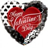 BALLON COEUR METALLIQUE ROUGE BLANC ET NOIR 91 CM