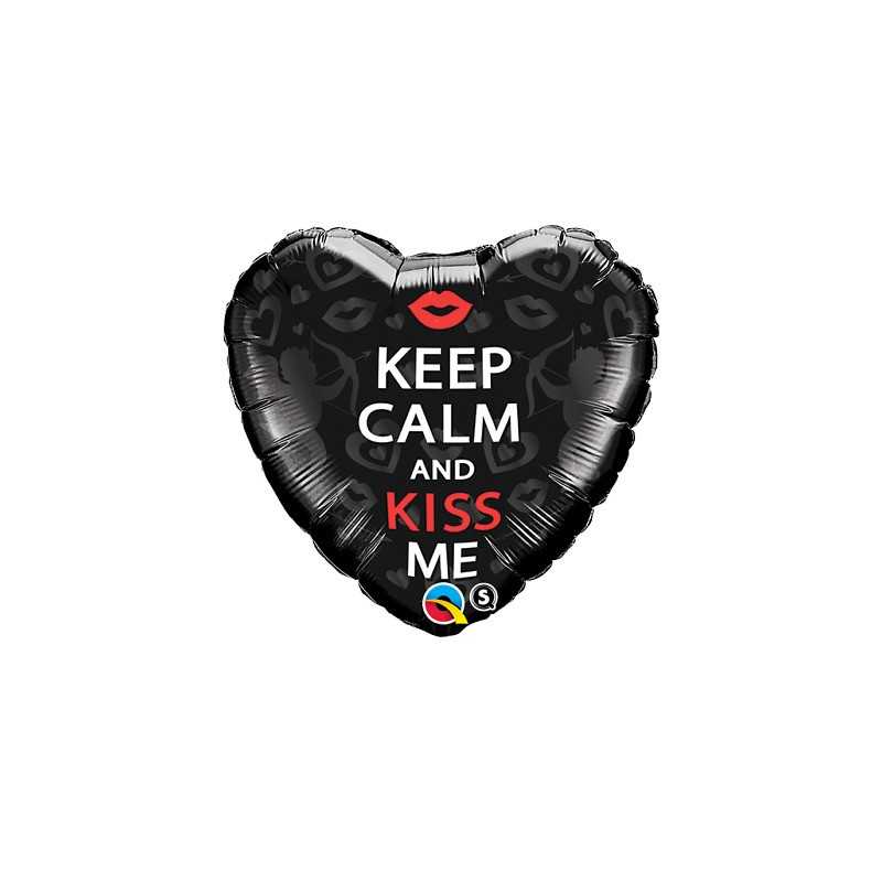 BALLON COEUR METALLIQUE NOIR KEEP CALM AND KISS ME