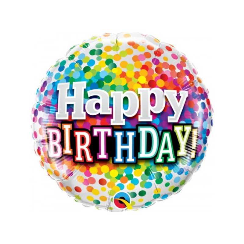 BALLON METALLIQUE HAPPY BIRTHDAY CONFETTIS MULTICOLORE 46 CM