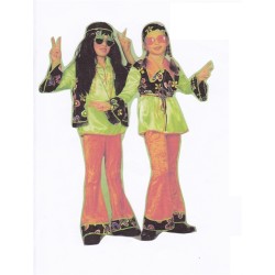 DEGUISEMENT HIPPIE GARCON VERT- NOIR ET ORANGE DISCO TAILLE 152